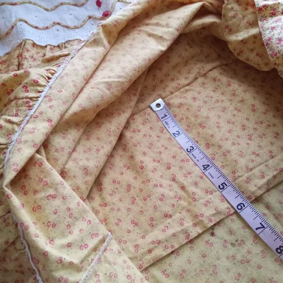 VTG Jeri Morton 60s Nightie Prairie M Yellow Red Floral Ruffle Cottage Eyelet - Picture 12 of 13